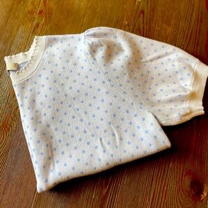 LOFT - Blue/White Polka Dot Sweater with scalloped trim